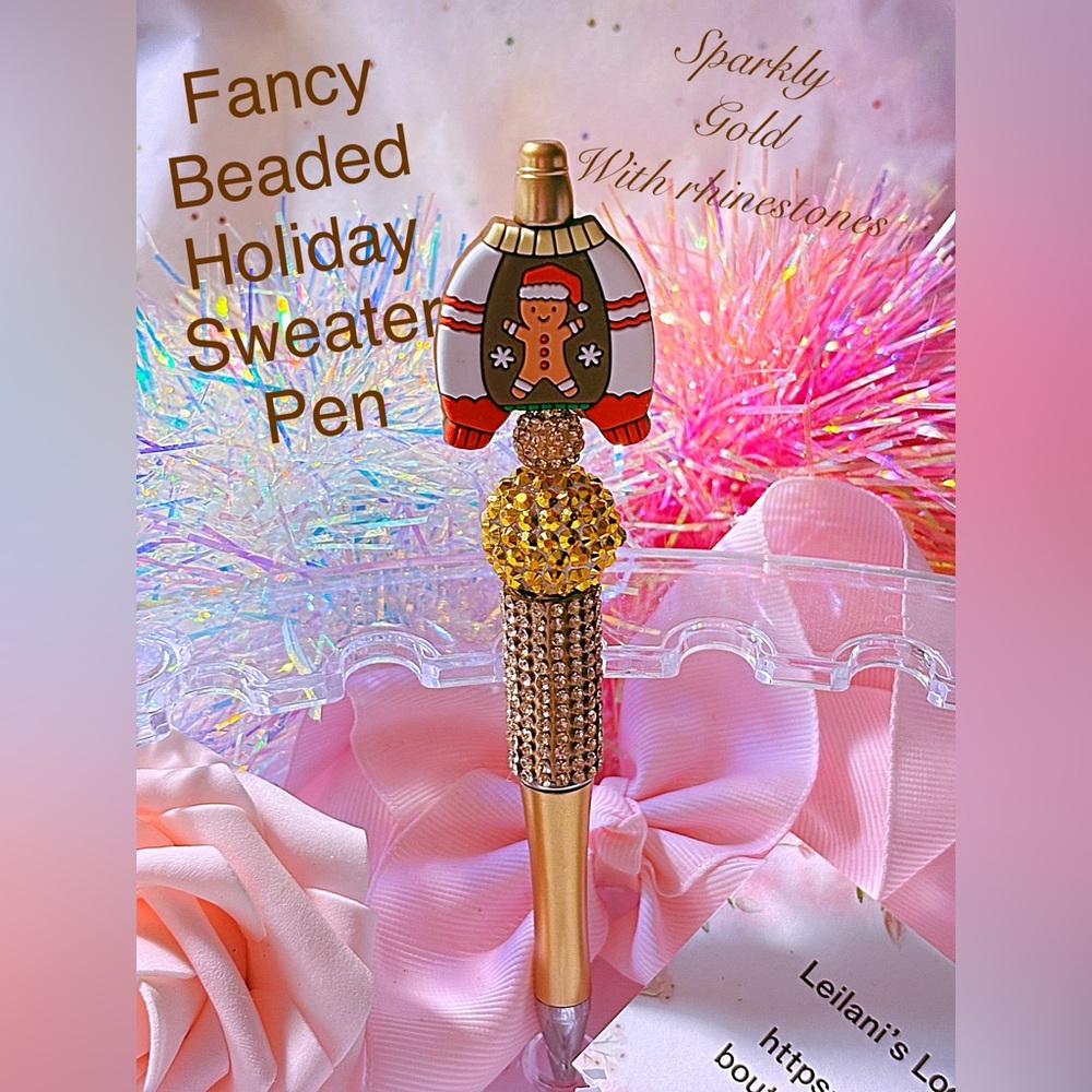 Gold Beaded Holiday Sweater Pen/fancy pen/gingerbread man/gifts/